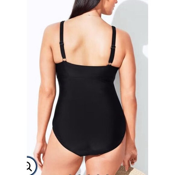 NWT Swimsuits for All One Piece Swimsuit Womens 26 Black V-Neck Shelf Bra Lined - Picture 3 of 13